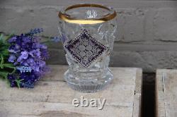 Vintage French crystal glass decor enamel Vase