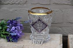 Vintage French crystal glass decor enamel Vase