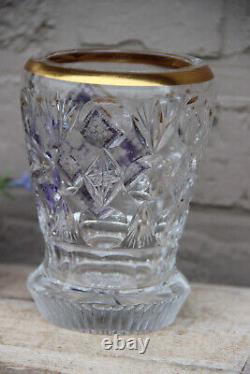 Vintage French crystal glass decor enamel Vase