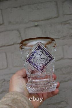 Vintage French crystal glass decor enamel Vase