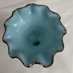 Vintage Hand Shape Enamel Decorated Blue Glass Flower Vase Made In FRANCE Rare