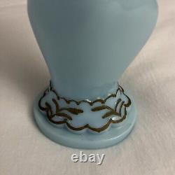 Vintage Hand Shape Enamel Decorated Blue Glass Flower Vase Made In FRANCE Rare