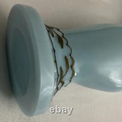 Vintage Hand Shape Enamel Decorated Blue Glass Flower Vase Made In FRANCE Rare