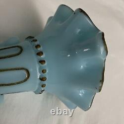 Vintage Hand Shape Enamel Decorated Blue Glass Flower Vase Made In FRANCE Rare