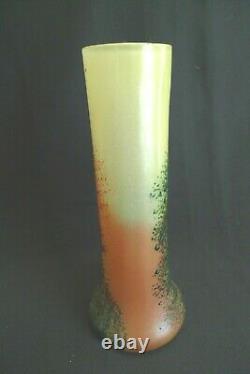 Vintage Handpainted Landscape French Art Glass Tall Vase Signed France 1920