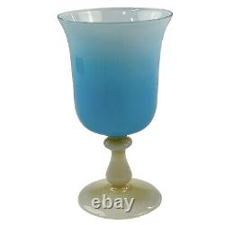 Vintage Italian Murano French Blue White Opaline Translucent 9.7 Goblet Vase