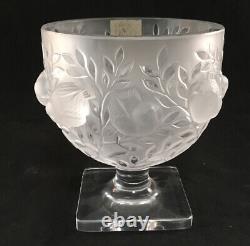 Vintage Lalique French Art Glass Frosted Elizabeth Pattern Sparrow Birds Vase