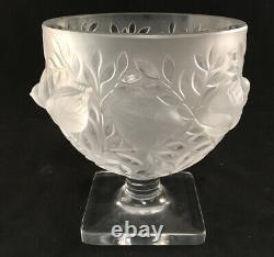 Vintage Lalique French Art Glass Frosted Elizabeth Pattern Sparrow Birds Vase