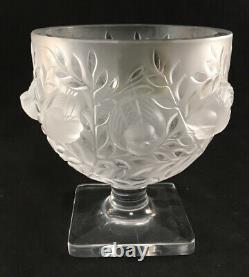 Vintage Lalique French Art Glass Frosted Elizabeth Pattern Sparrow Birds Vase