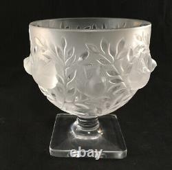 Vintage Lalique French Art Glass Frosted Elizabeth Pattern Sparrow Birds Vase