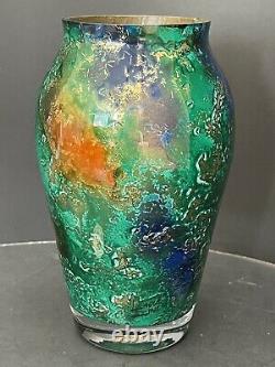 Vintage Laque Line Nostalgic Vase Glass France Foiled Multicoloured Marked 6.5