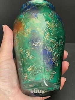 Vintage Laque Line Nostalgic Vase Glass France Foiled Multicoloured Marked 6.5