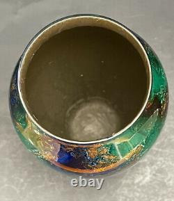 Vintage Laque Line Nostalgic Vase Glass France Foiled Multicoloured Marked 6.5