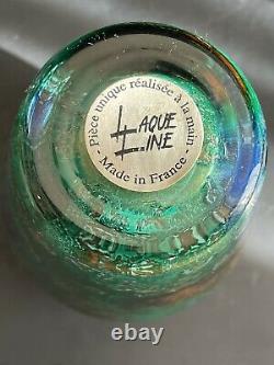 Vintage Laque Line Nostalgic Vase Glass France Foiled Multicoloured Marked 6.5