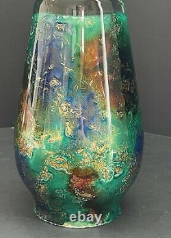 Vintage Laque Line Nostalgic Vase Glass France Foiled Multicoloured Marked 6.5