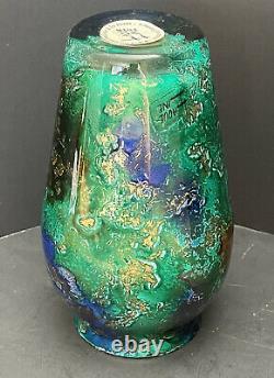 Vintage Laque Line Nostalgic Vase Glass France Foiled Multicoloured Marked 6.5