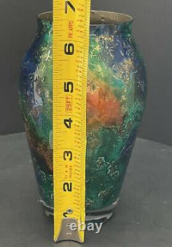 Vintage Laque Line Nostalgic Vase Glass France Foiled Multicoloured Marked 6.5