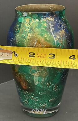 Vintage Laque Line Nostalgic Vase Glass France Foiled Multicoloured Marked 6.5