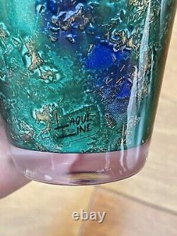 Vintage Laque Line Nostalgic Vase Glass France Foiled Multicoloured Marked 6.5