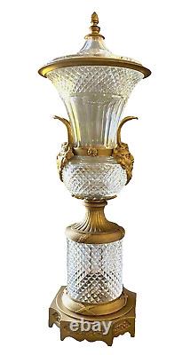 Vintage Large Baccarat Style Cut Crystal and Gilt Bronze Urn with Lid 19 1/2