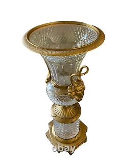 Vintage Large Baccarat Style Cut Crystal and Gilt Bronze Urn with Lid 19 1/2