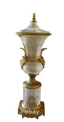 Vintage Large Baccarat Style Cut Crystal and Gilt Bronze Urn with Lid 19 1/2