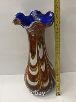 Vintage Murano Biot Glass Multicolor French Vase signed Z D Biot France 12