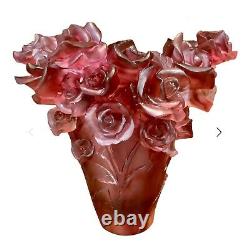 Vintage Pate De Verre Nancy Daum Rose Vase h7 Heavy Glass Art Maker Unknown