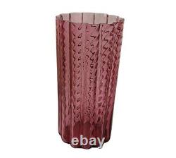Vintage Pilgrim Glass Art Vase Cranberry Pink Ribbed Spiral Scalloped Cylinder