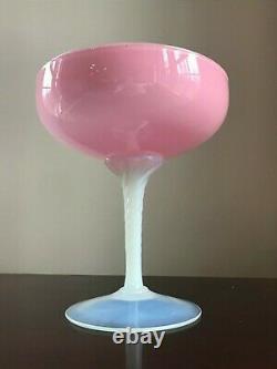 Vintage Pink Opaline Opalescent Art Glass Compote Vase Bowl 9