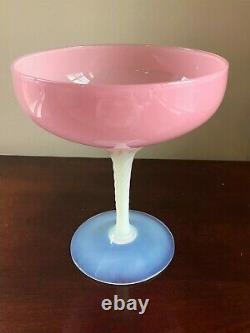 Vintage Pink Opaline Opalescent Art Glass Compote Vase Bowl 9