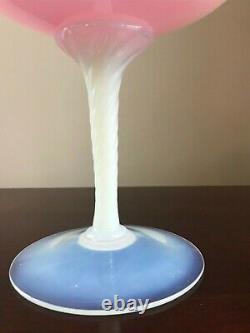 Vintage Pink Opaline Opalescent Art Glass Compote Vase Bowl 9