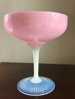 Vintage Pink Opaline Opalescent Art Glass Compote Vase Bowl 9