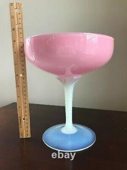 Vintage Pink Opaline Opalescent Art Glass Compote Vase Bowl 9