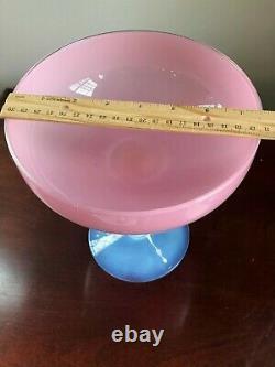 Vintage Pink Opaline Opalescent Art Glass Compote Vase Bowl 9