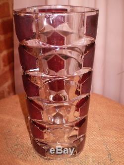 Vintage Rare French 1960's Retro Heavy Cut Glass Art Vase