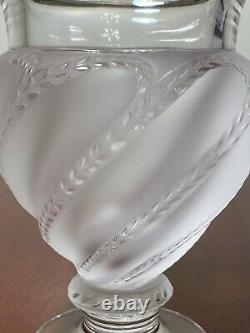 Vintage Signed LALIQUE Frosted Crystal Glass Ermenonville Footed Swirl Vase