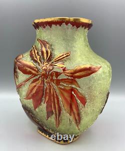 Vr Baccarat Crystal Glass Vase Lobe Acid Cameo Pointsettia Art Nouveau Eglantier