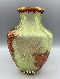 Vr Baccarat Crystal Glass Vase Lobe Acid Cameo Pointsettia Art Nouveau Eglantier