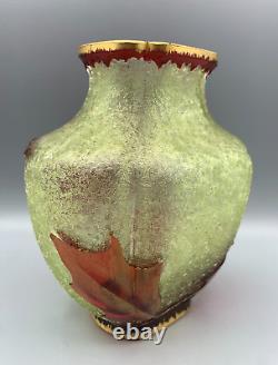 Vr Baccarat Crystal Glass Vase Lobe Acid Cameo Pointsettia Art Nouveau Eglantier