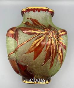 Vr Baccarat Crystal Glass Vase Lobe Acid Cameo Pointsettia Art Nouveau Eglantier
