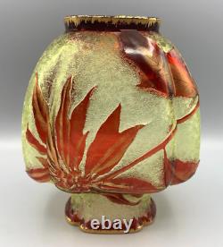 Vr Baccarat Crystal Glass Vase Lobe Acid Cameo Pointsettia Art Nouveau Eglantier