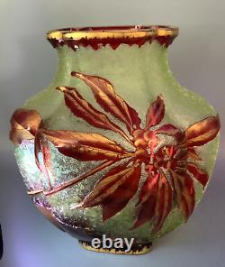 Vr Baccarat Crystal Glass Vase Lobe Acid Cameo Pointsettia Art Nouveau Eglantier