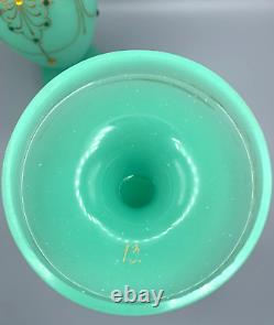 Vr Pr Uranium Opaline Glass Jeweled Vases Green French Art Nouveau Baccarat Gilt