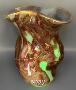 Vr Uranium Uv Opaline Glass Vase Leveille / Rousseau Gilt Art Nouveau Japonisme