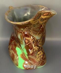 Vr Uranium Uv Opaline Glass Vase Leveille / Rousseau Gilt Art Nouveau Japonisme