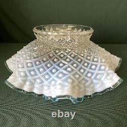 Vtg Fenton Blue Crest French Opalescent Diamond Lace Epergne Hobnail Vase Bowl