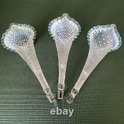 Vtg Fenton Blue Crest French Opalescent Diamond Lace Epergne Hobnail Vase Bowl