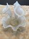 Vtg Fenton Diamond Lace French White Opalescent 3 Horn Epergne Art Glass Vase