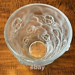 Vtg French Sculpted Lalique-Style Figural Cherub Angel Frosted Glass Vase 9